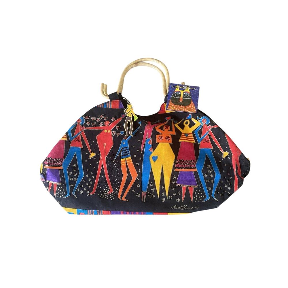 NWT Vintage Laurel Burch Colorful Dancing Celebration Canvas Tote Travel Bag XL
